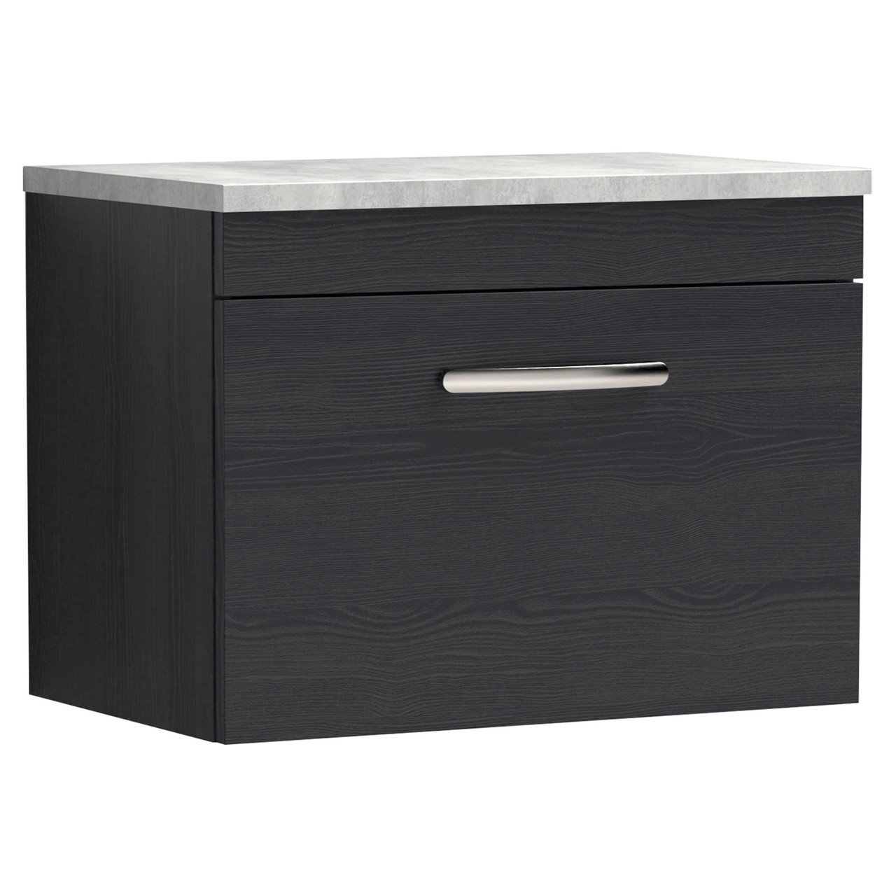 Nuie Athena Woodgrain Wall Hung Single Drawer Vanity Unit with Bellato Grey Worktop