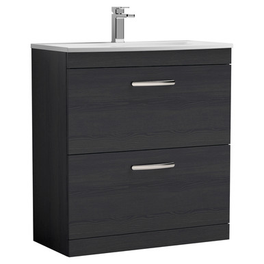 Nuie Charcoal Black Athena Woodgrain Drawer Vanity Unit And Curved Ceramic Basin | | Mdf | 800Mm Size 2