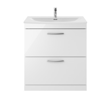 Nuie Gloss White Athena 2 Drawer Vanity Unit And Curved Ceramic Basin | | Mdf | 800Mm
