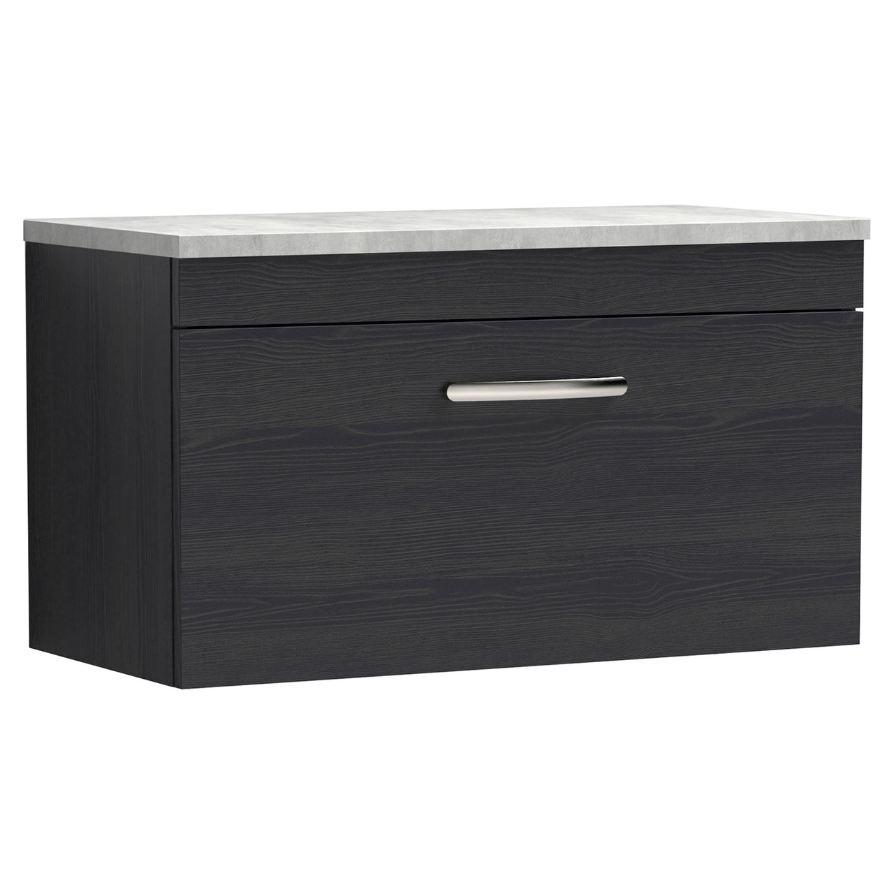 Nuie Athena Woodgrain Wall Hung Single Drawer Vanity Unit with Bellato Grey Worktop