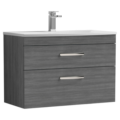 Nuie Anthracite Athena Woodgrain Wall Hung 2 Drawer Vanity Unit And Curved Ceramic Basin | | Mdf | 800Mm