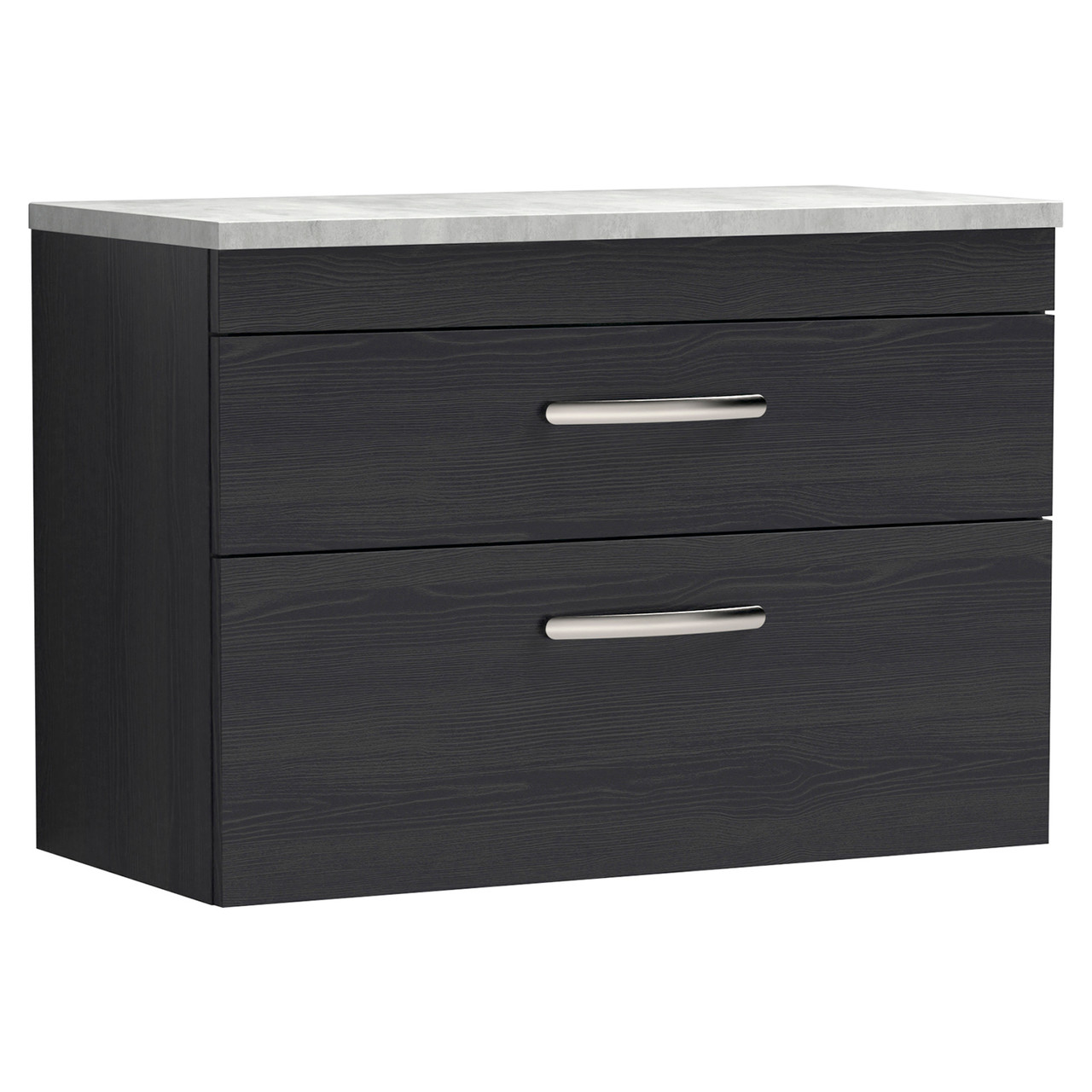 Nuie Athena Woodgrain Wall Hung 2 Drawer Vanity Unit with Bellato Grey Worktop