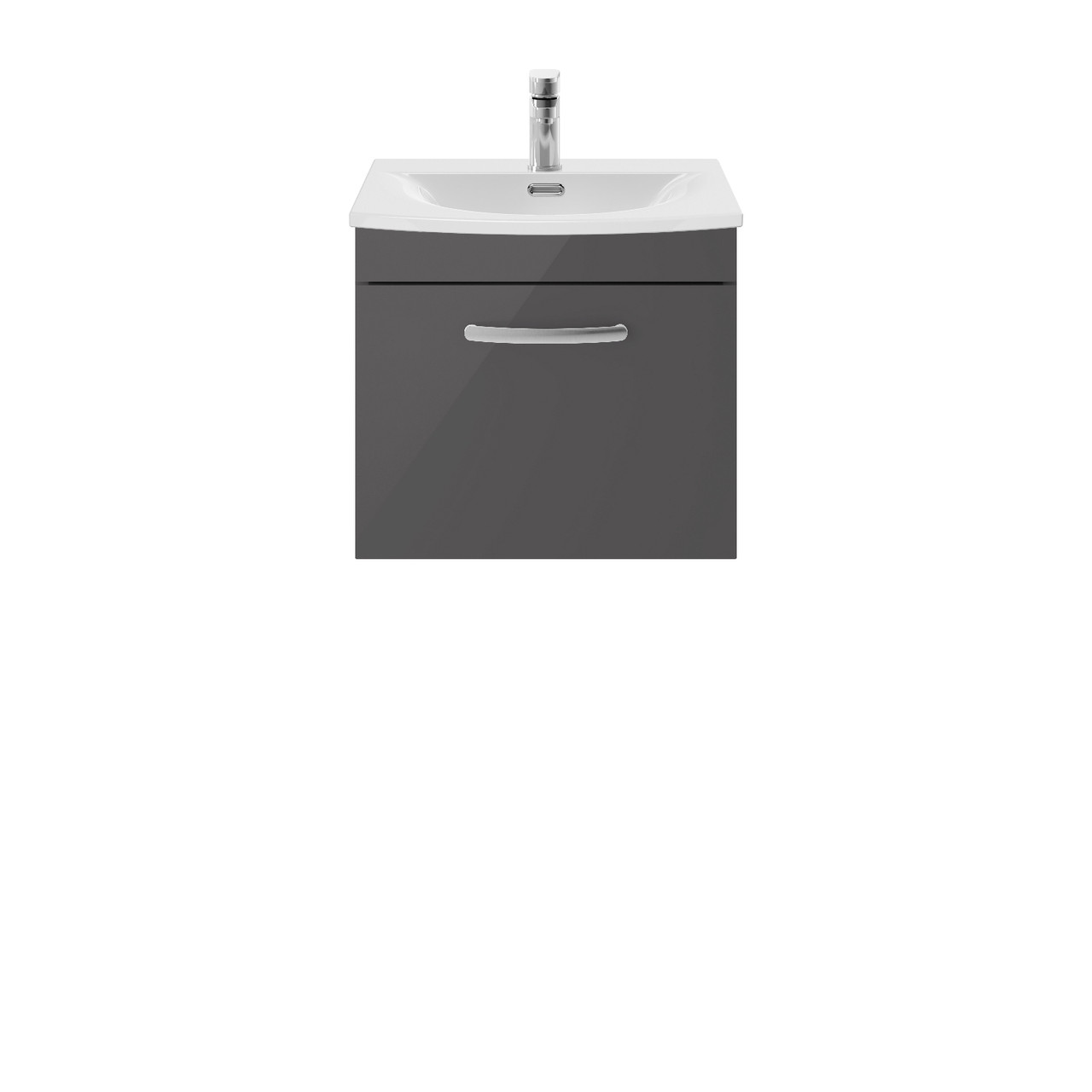 Nuie Athena Wall Hung Single Drawer Vanity Unit and Curved Ceramic Basin