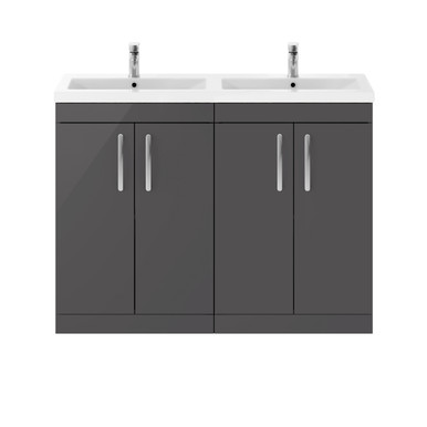 Nuie Gloss Grey Athena 4 Door Vanity Unit And Double Ceramic Basins | | Mdf | 1200Mm