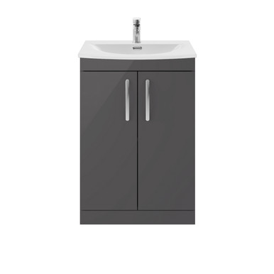 Nuie Gloss Grey Athena 2 Door Vanity Unit And Curved Ceramic Basin | | Mdf | 600Mm