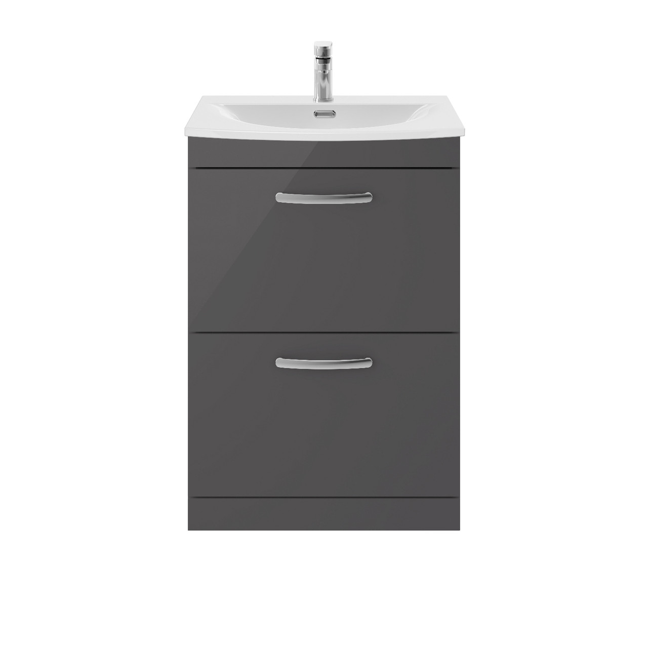 Nuie Gloss Grey Athena 2 Drawer Vanity Unit And Curved Ceramic Basin | | Mdf | 600Mm