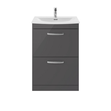 Nuie Gloss Grey Athena 2 Drawer Vanity Unit And Curved Ceramic Basin | | Mdf | 600Mm