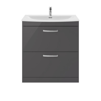 Nuie Gloss Grey Athena 2 Drawer Vanity Unit And Curved Ceramic Basin | | Mdf | 800Mm