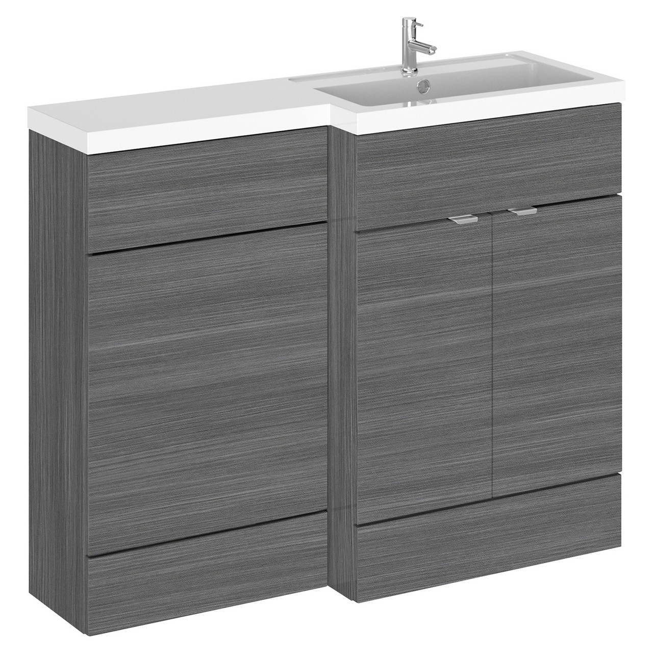 Hudson Reed Fusion Woodgrain 2 Door Combination Right Hand Basin Vanity Unit Toilet Suite