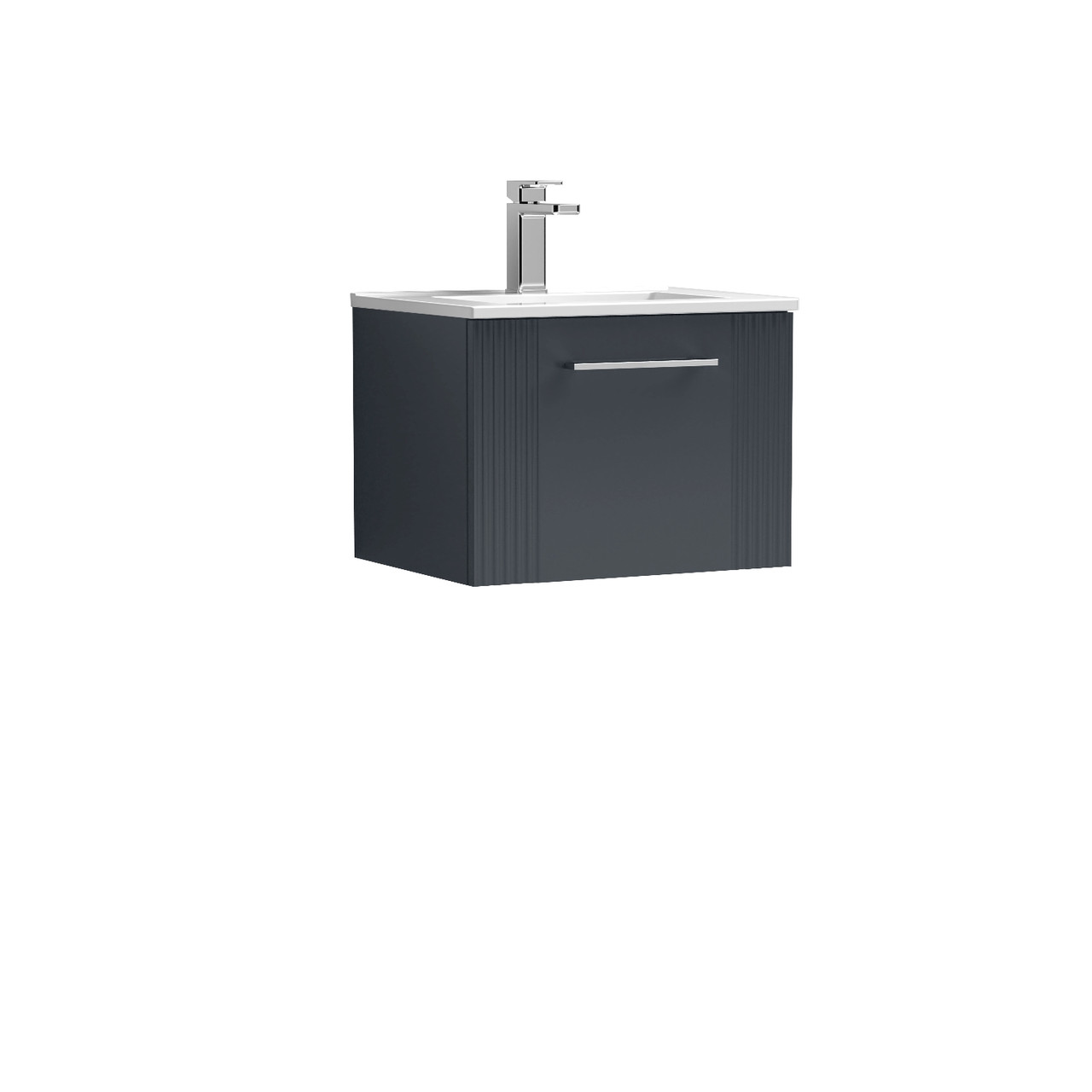 Nuie Deco Satin Wall Hung Single Drawer Vanity Unit and Minimalist Ceramic Basin