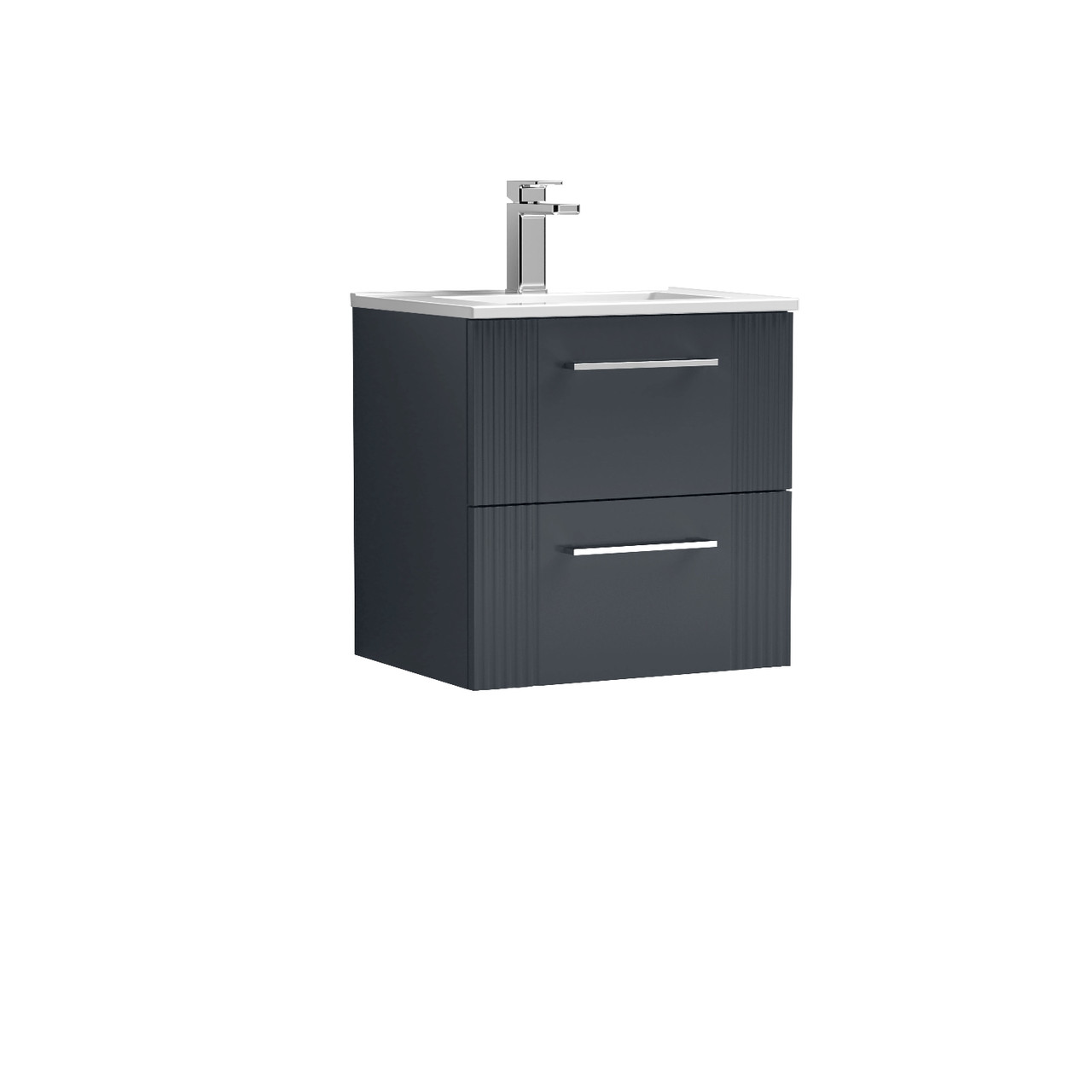 Nuie Deco Satin Wall Hung 2 Drawer Vanity Unit and Minimalist Ceramic Basin
