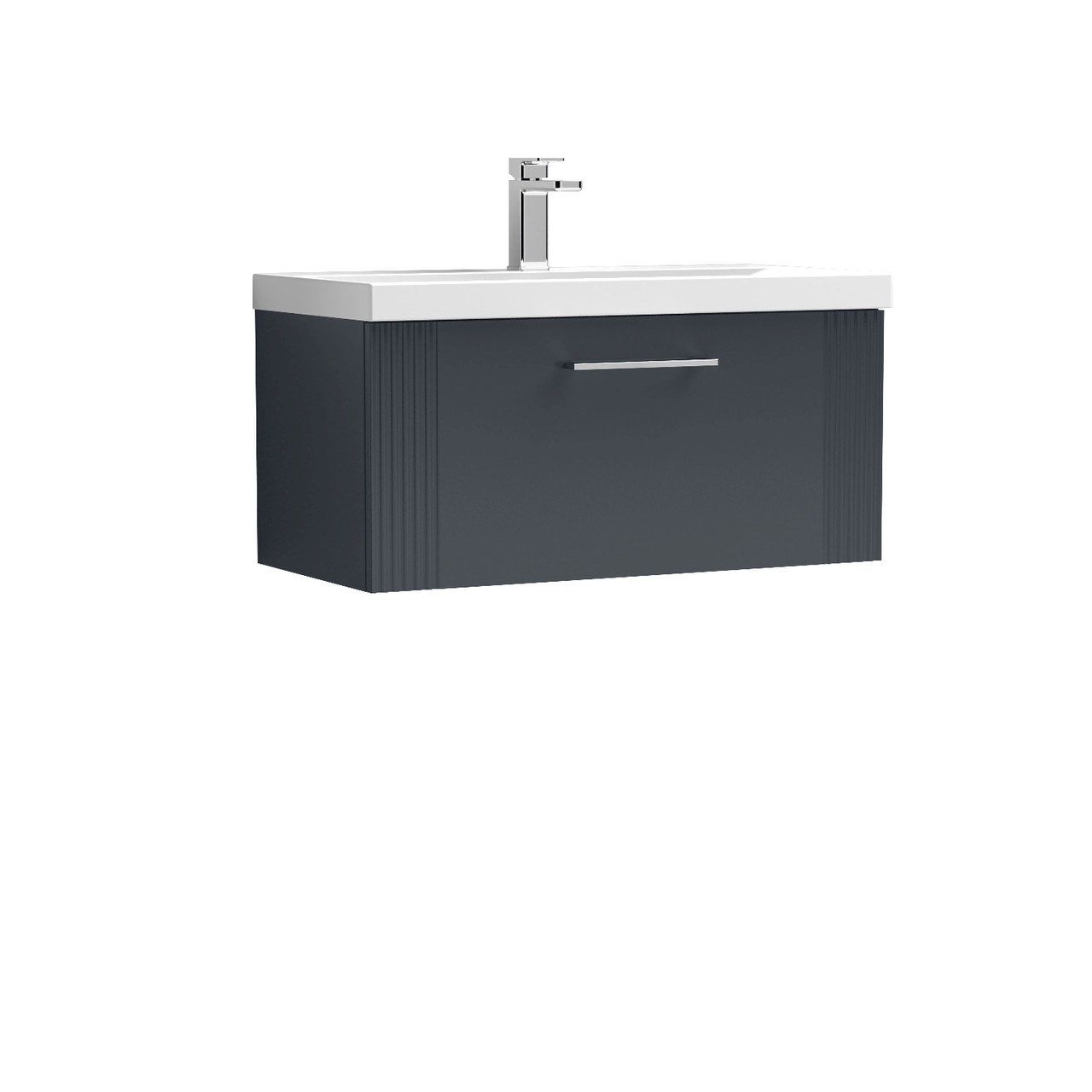 Nuie Deco Satin Wall Hung Single Drawer Vanity Unit and Mid Edge Ceramic Basin