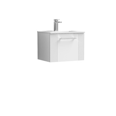 Nuie Satin White Deco Wall Hung Single Drawer Vanity Unit And Minimalist Ceramic Basin | | Mdf | 500Mm