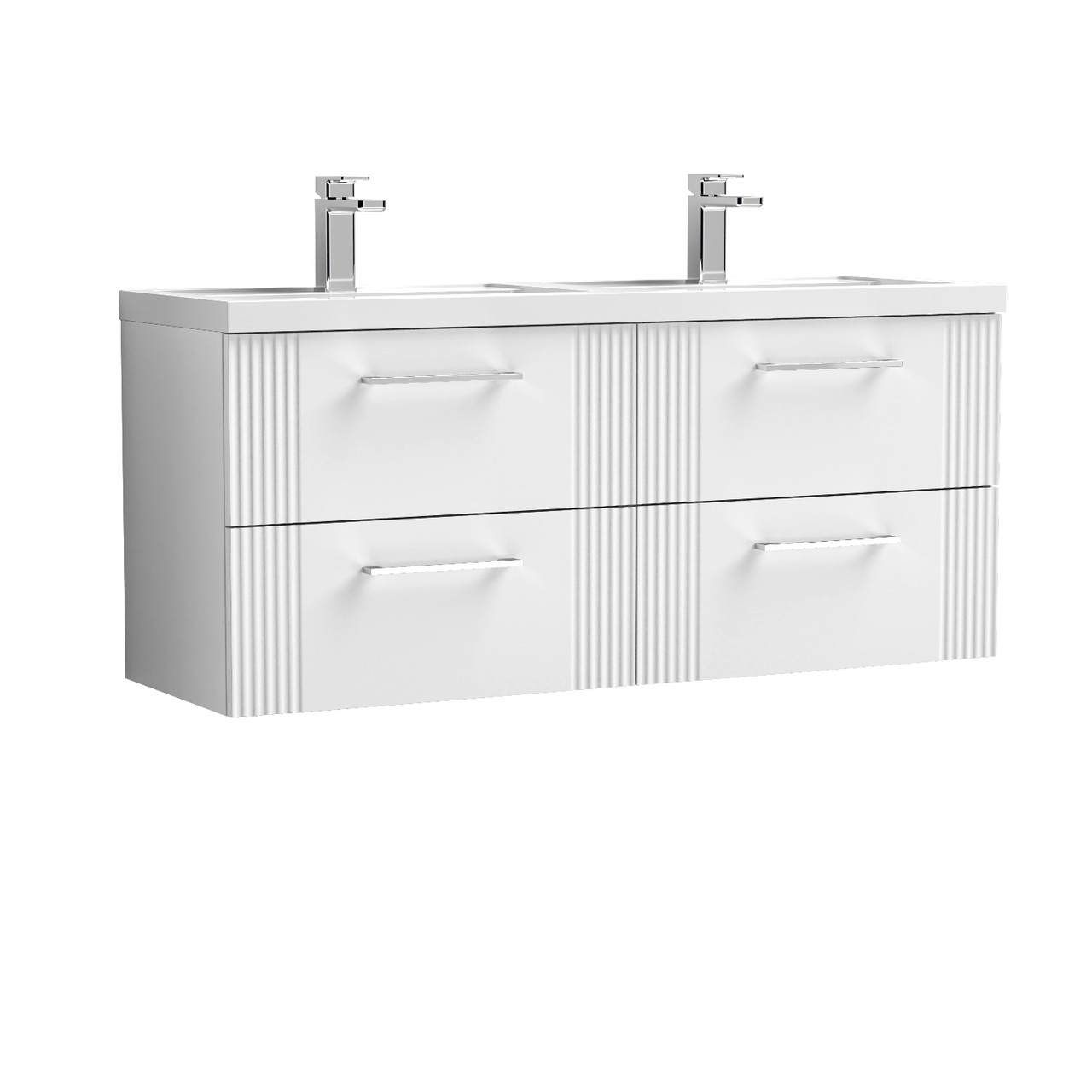 Nuie Deco Wall Hung 4 Drawer Vanity Unit and Double Polymarble Basins