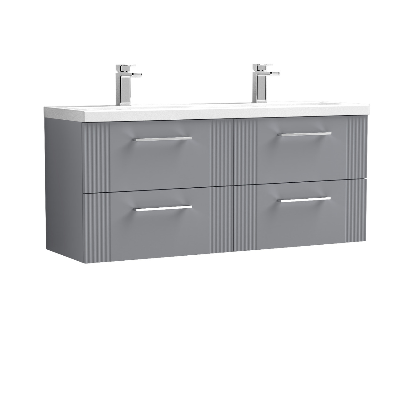 Nuie Deco Wall Hung 4 Drawer Vanity Unit and Double Ceramic Basins