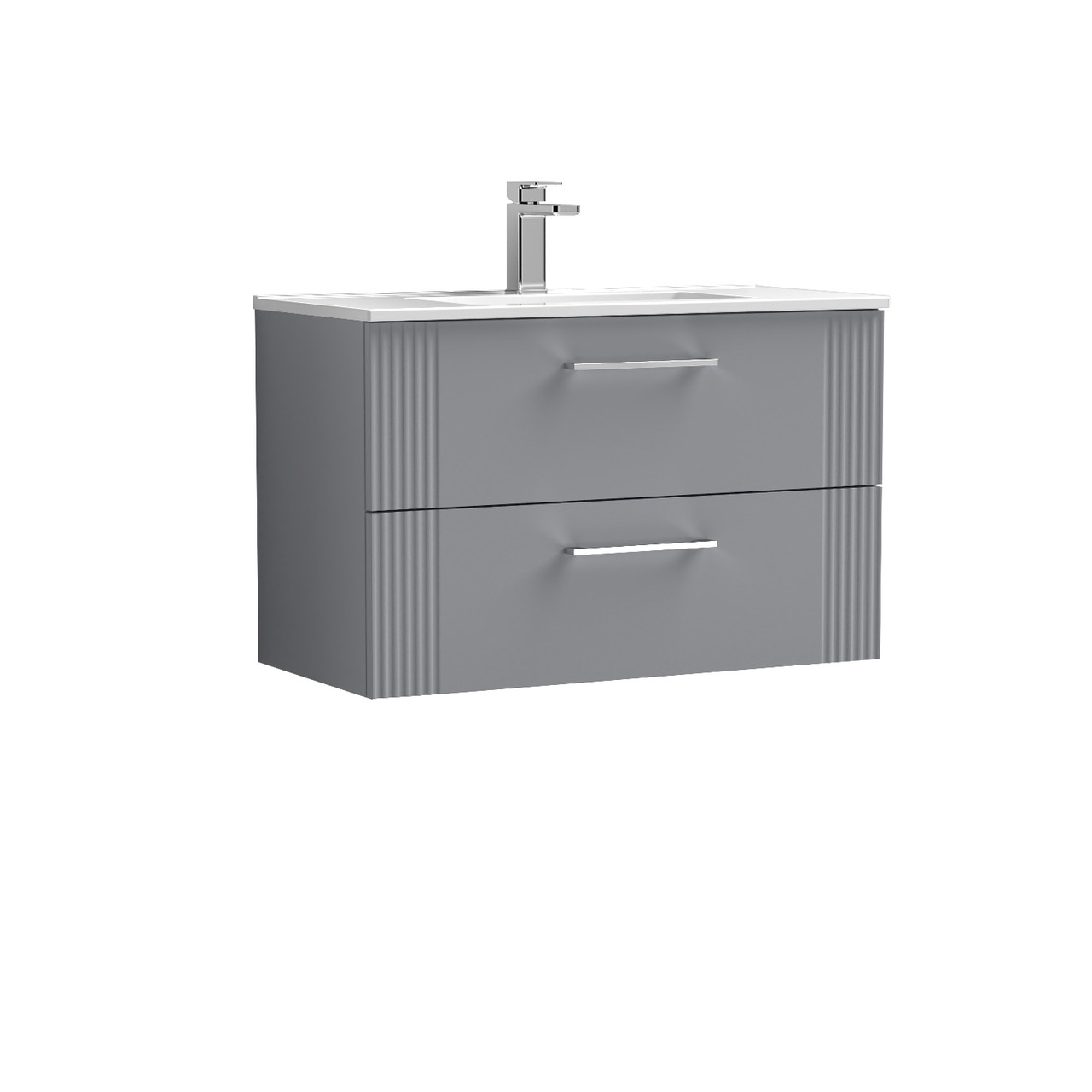 Nuie Satin Grey Deco Wall Hung 2 Drawer Vanity Unit And Minimalist Ceramic Basin | | Mdf | 800Mm