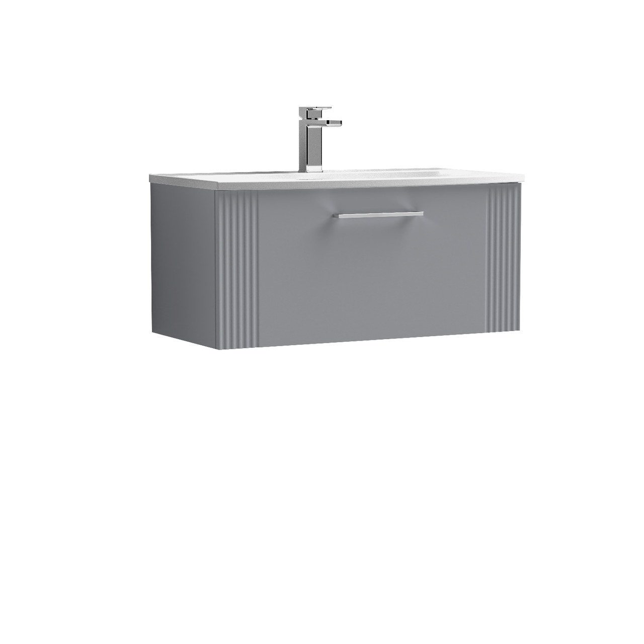 Nuie Deco Wall Hung Single Drawer Vanity Unit and Curved Ceramic Basin