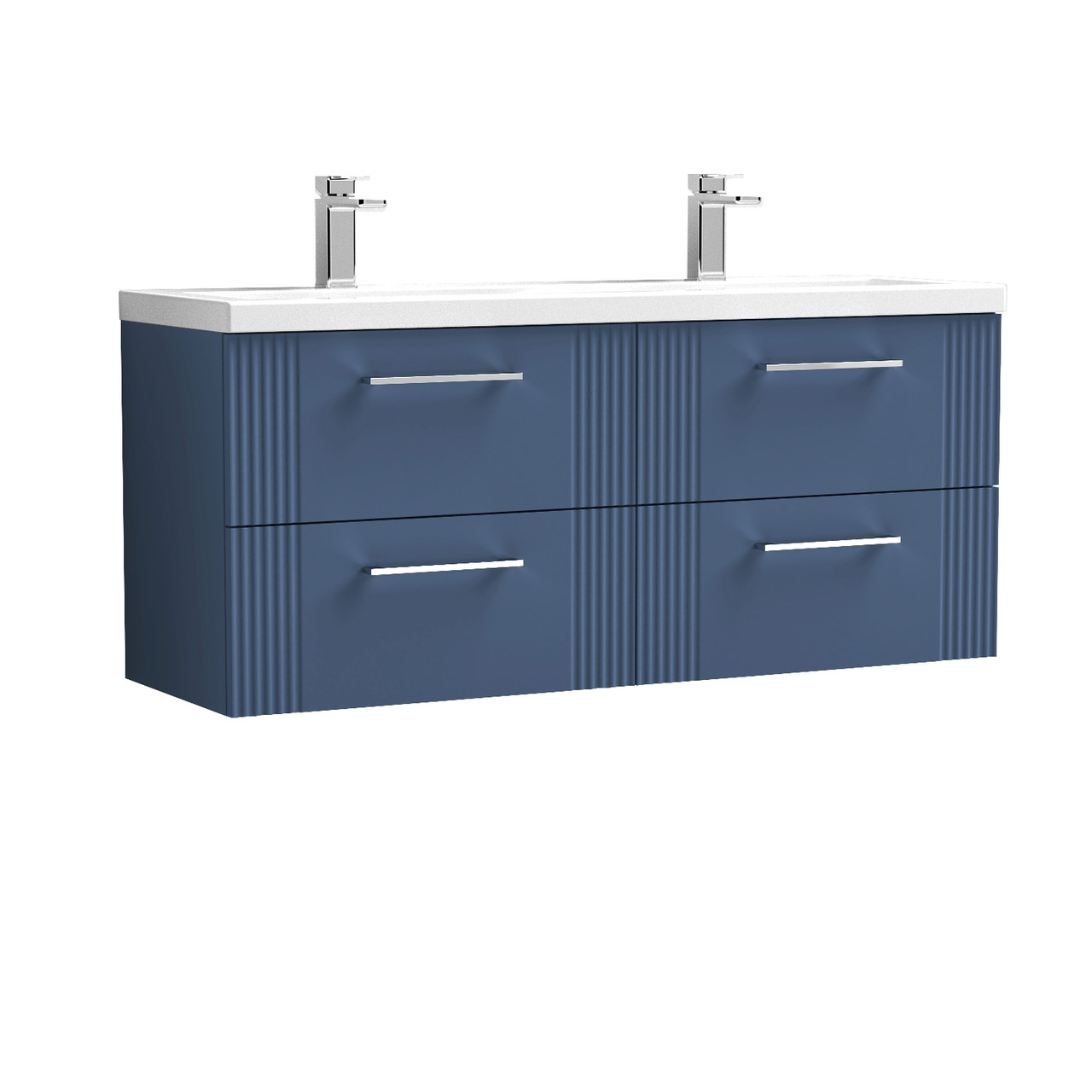 Nuie Deco Wall Hung 4 Drawer Vanity Unit and Double Ceramic Basins