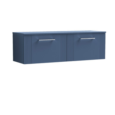 Nuie Satin Blue Deco Wall Hung 2 Drawer Vanity Unit With Worktop | | Mdf | 1200Mm