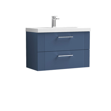 Nuie Satin Blue Deco Wall Hung 2 Drawer Vanity Unit And Mid Edge Ceramic Basin | | Mdf | 800Mm