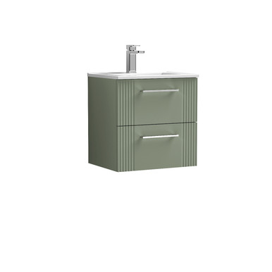 Nuie Satin Green Deco Wall Hung 2 Drawer Vanity Unit And Minimalist Ceramic Basin | | Mdf | 500Mm