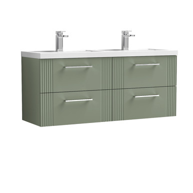 Nuie Satin Green Deco Wall Hung 4 Drawer Vanity Unit And Double Polymarble Basins | | Mdf | 1200Mm