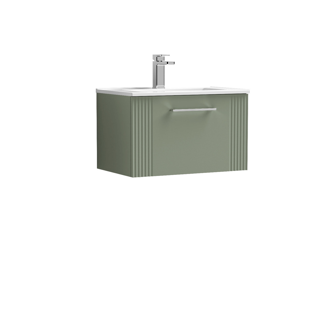 Nuie Satin Green Deco Wall Hung Single Drawer Vanity Unit And Minimalist Ceramic Basin | | Mdf | 600Mm