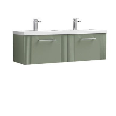 Nuie Satin Green Deco Wall Hung 2 Drawer Vanity Unit And Double Polymarble Basins | | Mdf | 1200Mm