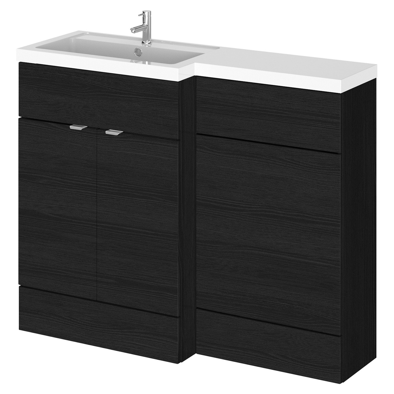 Hudson Reed Fusion Woodgrain 2 Door Combination Left Hand Basin Vanity Unit Toilet Suite