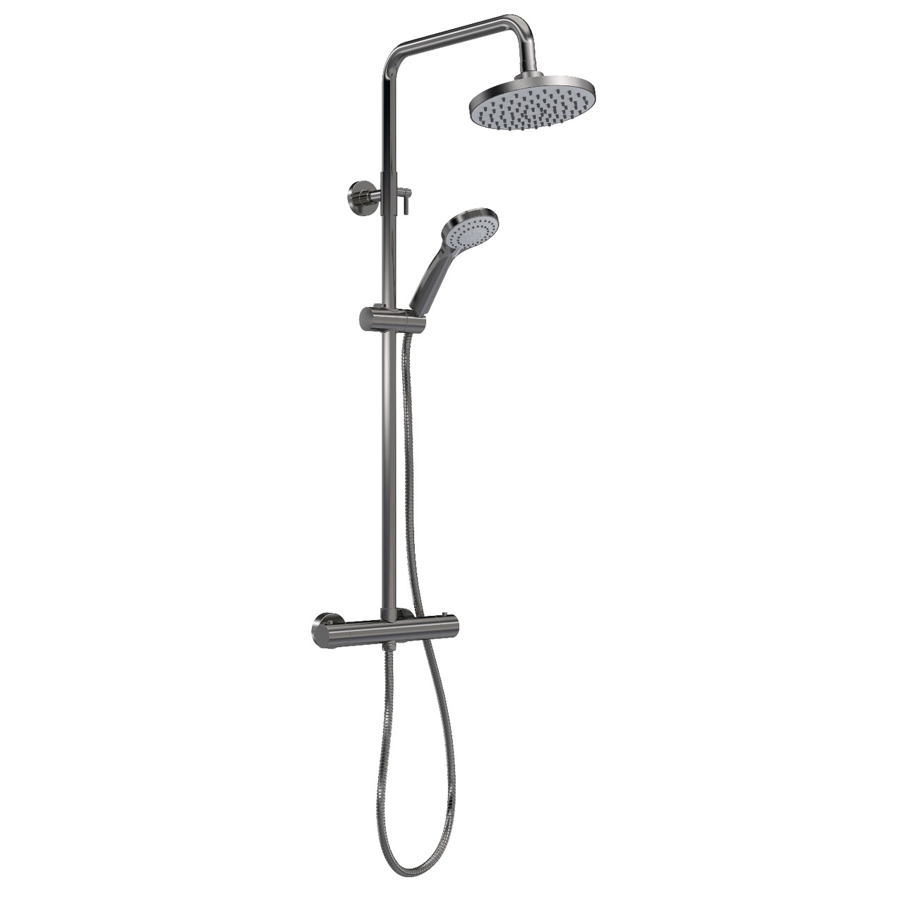 Nuie Thermostatic Shower Bar Valve and Rigid Riser Shower Kit with Round Head
