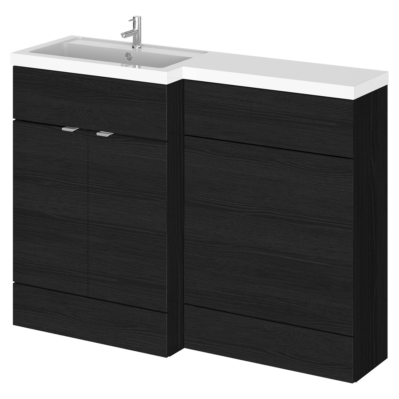 Hudson Reed Charcoal Black Fusion Woodgrain 2 Door Combination Left Hand Basin Vanity Unit Toilet Suite | | Mdf | 1200Mm