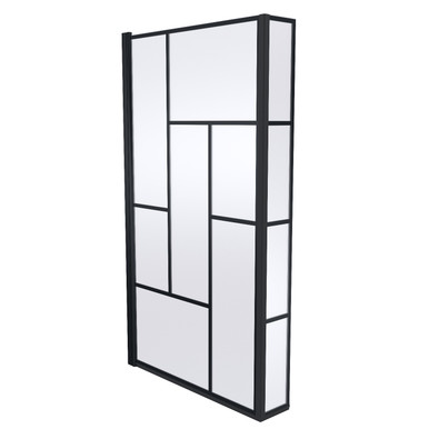 Nuie Matt Black Square Abstract Blocked Framed L Shaped Bath Screen With Fixed Return | | Glass/Aluminium | 795Mm X 1430Mm X 38Mm
