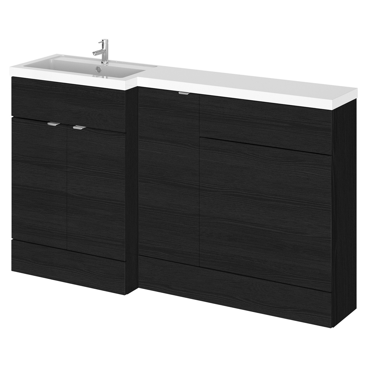 Hudson Reed Charcoal Black Fusion Woodgrain 3 Door Combination Left Hand Basin Vanity Unit Toilet Suite | | Mdf | 1500Mm