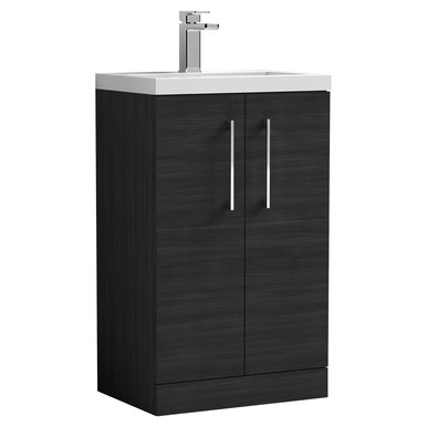 Nuie Charcoal Black Arno Compact Woodgrain Door Vanity Unit And Polymarble Basin | | Mdf | 500Mm Size 2