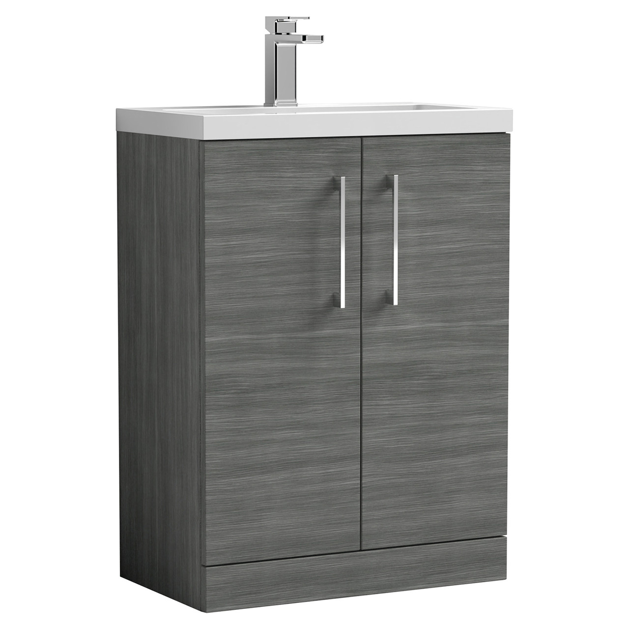 Nuie Arno Compact Woodgrain 2 Door Vanity Unit and Polymarble Basin