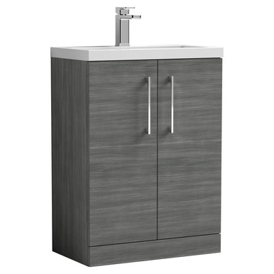 Nuie Anthracite Arno Compact Woodgrain Door Vanity Unit And Ceramic Basin | | Mdf | 600Mm Size 2