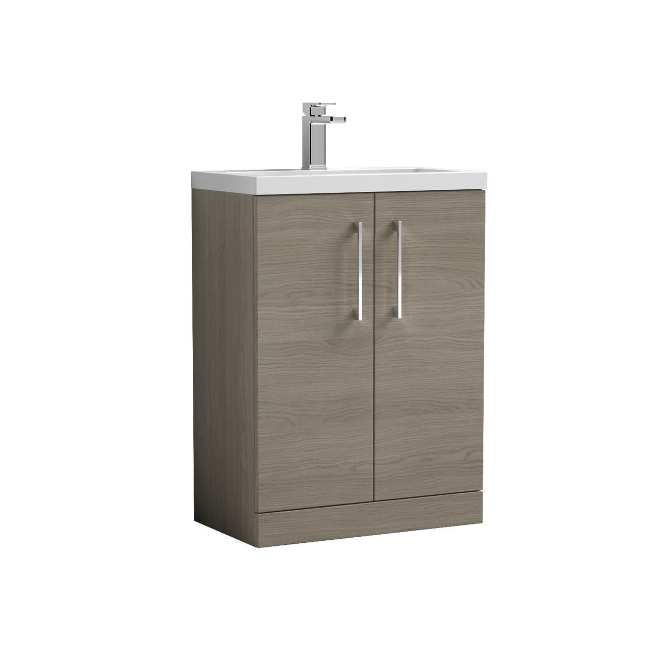 Nuie Arno Compact Woodgrain 2 Door Vanity Unit and Ceramic Basin
