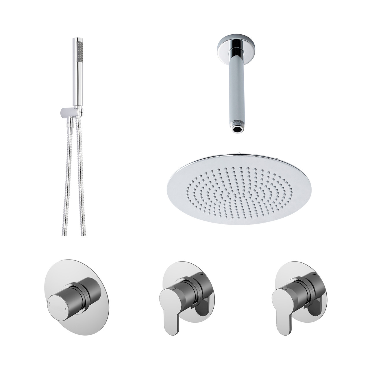 Nuie Arvan 2 Outlet Concealed Thermostatic Shower Bundle including Fixed Head with Ceiling Arm and Outlet Holder Kit