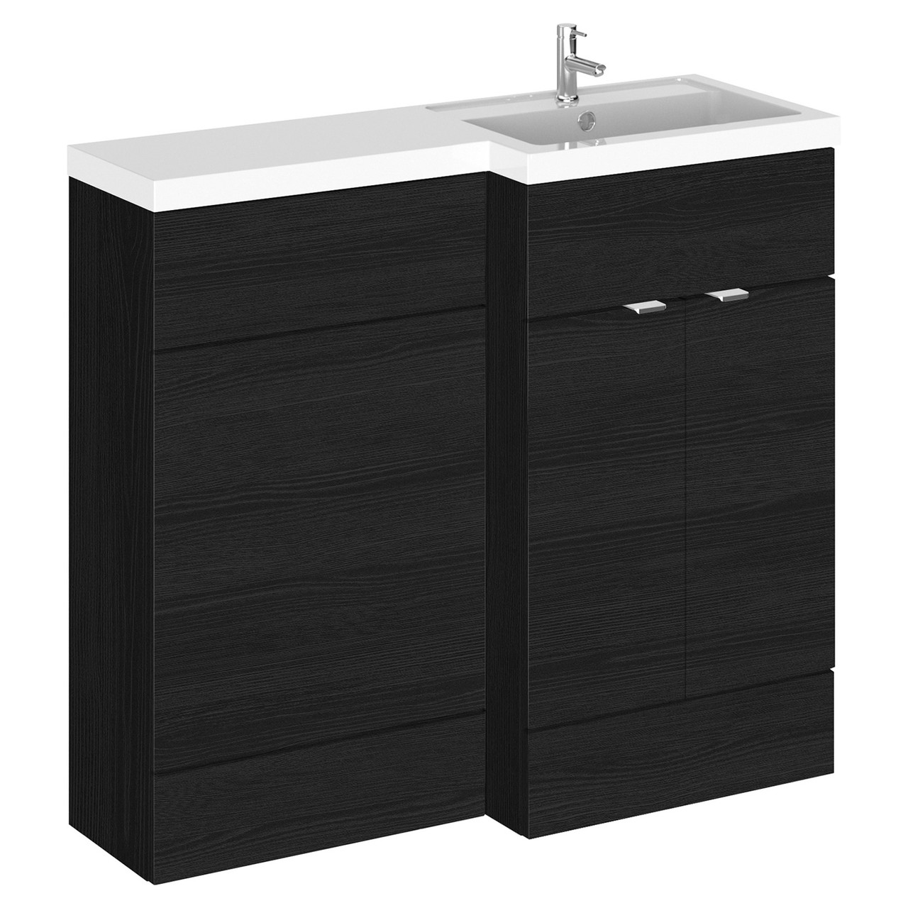 Hudson Reed Fusion Woodgrain 2 Door Combination Right Hand Basin Vanity Unit Toilet Suite