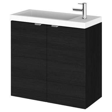 Hudson Reed Charcoal Black Fusion Compact Woodgrain Wall Hung 2 Door Combination Vanity Unit | | Mdf | 600Mm