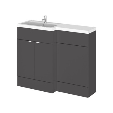 Hudson Reed Gloss Grey Fusion 2 Door Combination Left Hand Basin Vanity Unit Toilet Suite | | Mdf | 1100Mm