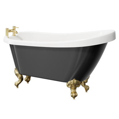 Wholesale Domestic Black Kensington Single Ended Freestanding Slipper Bath With Brushed Brass Claw Feet | | Acrylic | 1550Mm X 720Mm