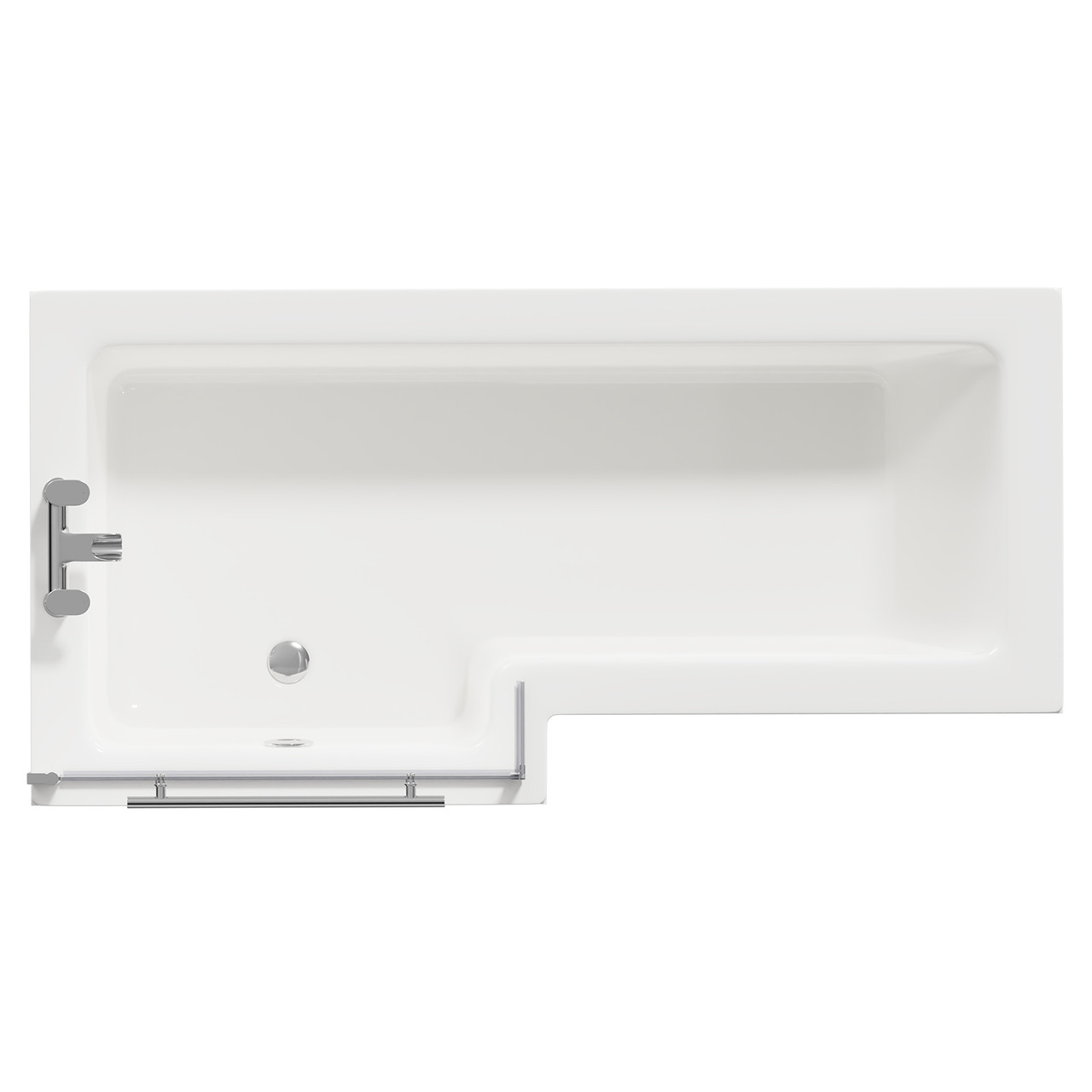 Loire Left Hand L Shaped Shower Bath with Towel Rail Bath Screen and Front and End Bath Panel