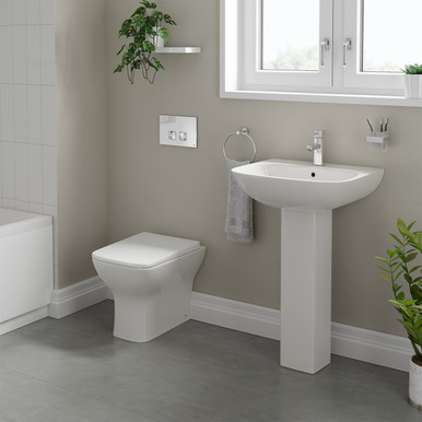 Wholesale Domestic White Lyon Full Pedestal Basin And Back To Wall Toilet Suite With High In Wall Concealed Cistern And Polished Chrome Flush Plate | | Abs | 545Mm
