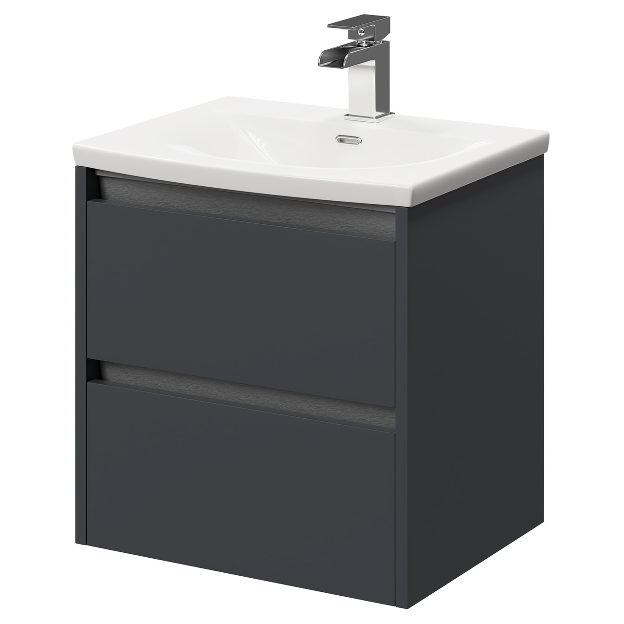 City Wall Mounted 2 Drawer Vanity Unit and Curved Basin with 1 Tap Hole