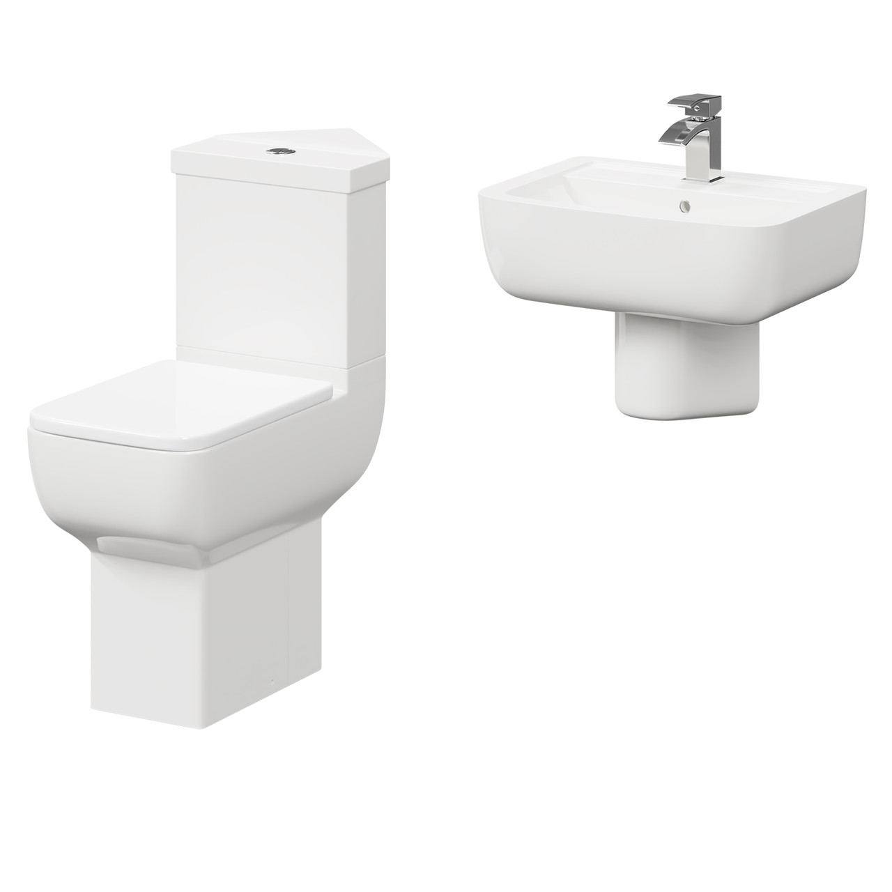 Tacoma Semi Pedestal Basin and Comfort Height Corner Toilet Suite