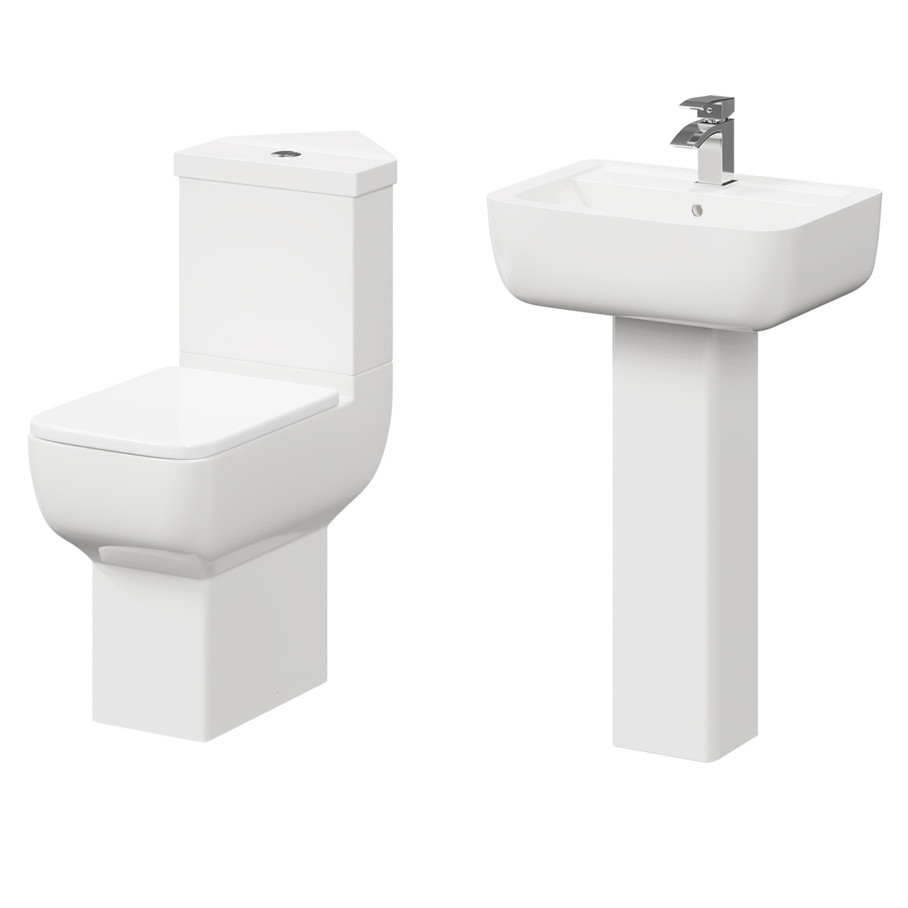 Tacoma Full Pedestal Basin and Comfort Height Corner Toilet Suite