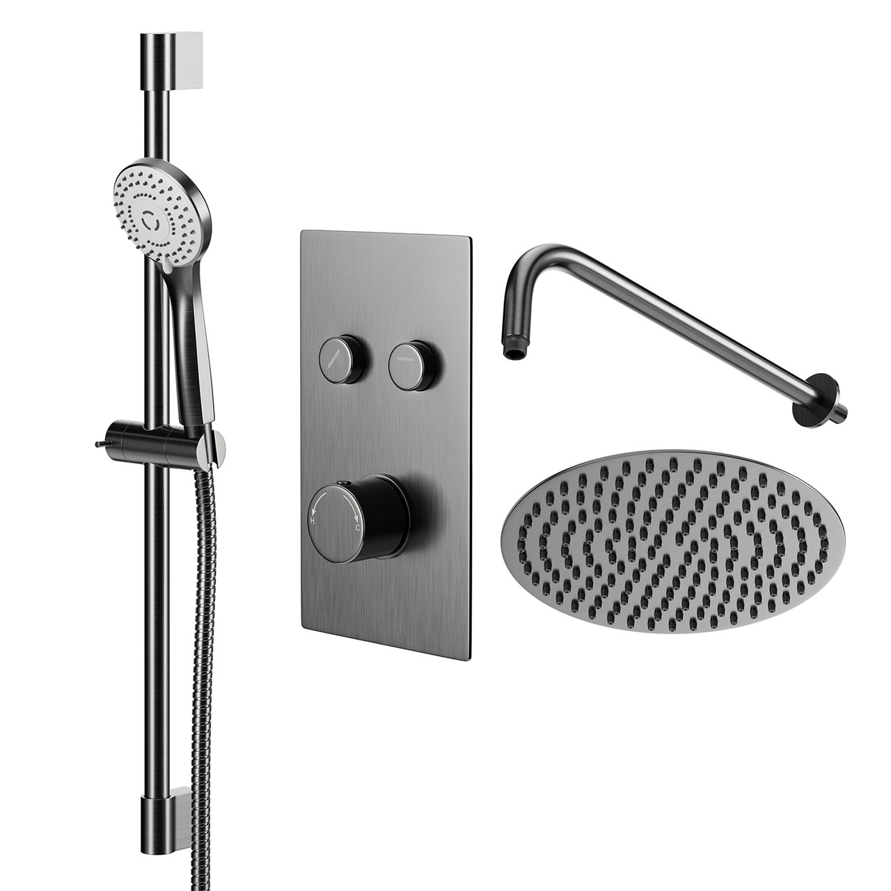 Colore Round Concealed Push Button Twin Thermostatic Shower Valve Including Fixed Shower Head
