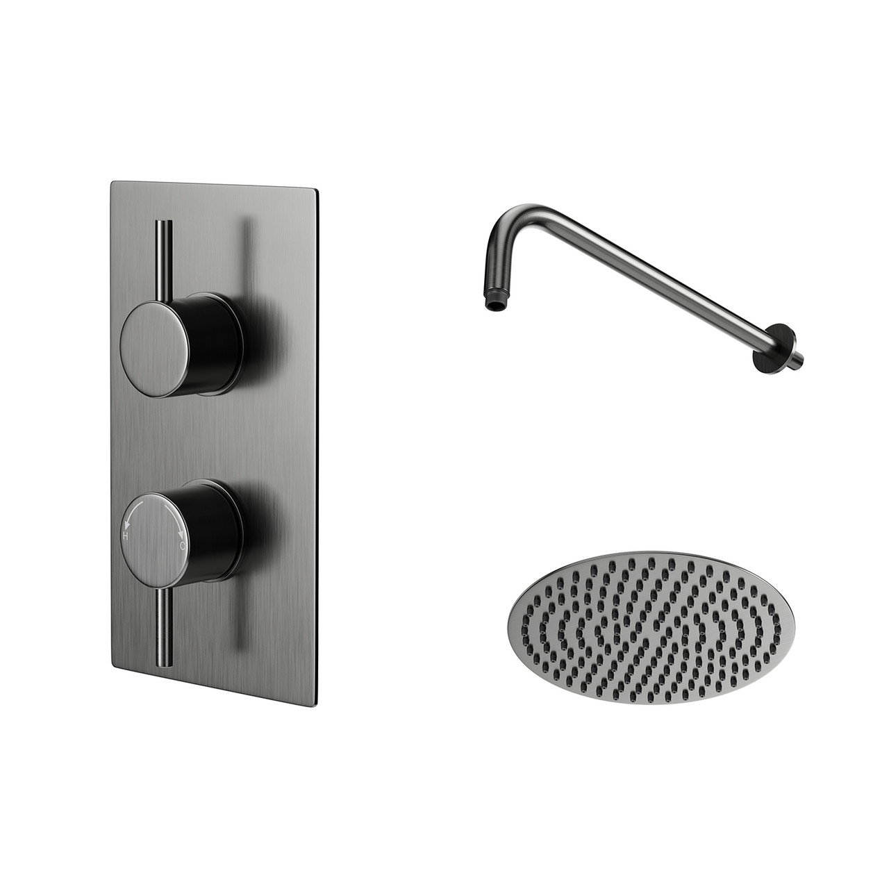 Colore Round Concealed Twin Thermostatic Valve Mixer Shower Including Fixed Shower Head and Wall Arm