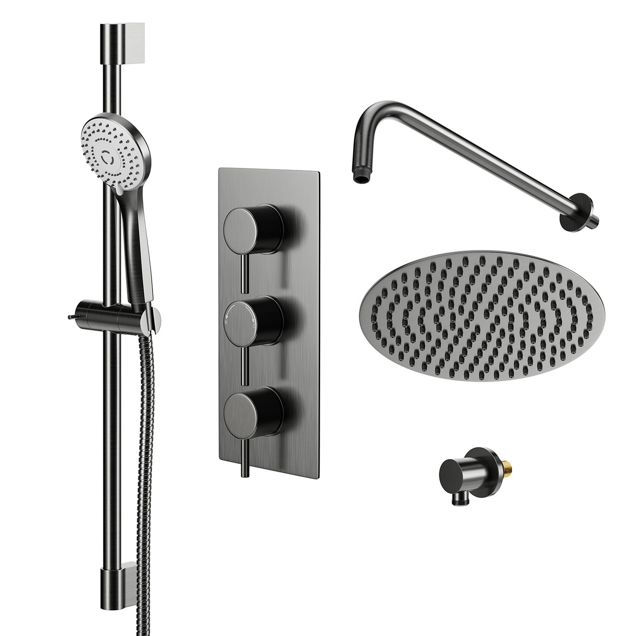 Colore Round Concealed Triple Thermostatic Shower Valve Including Fixed Shower Head with Wall Arm and Slide Rail Kit